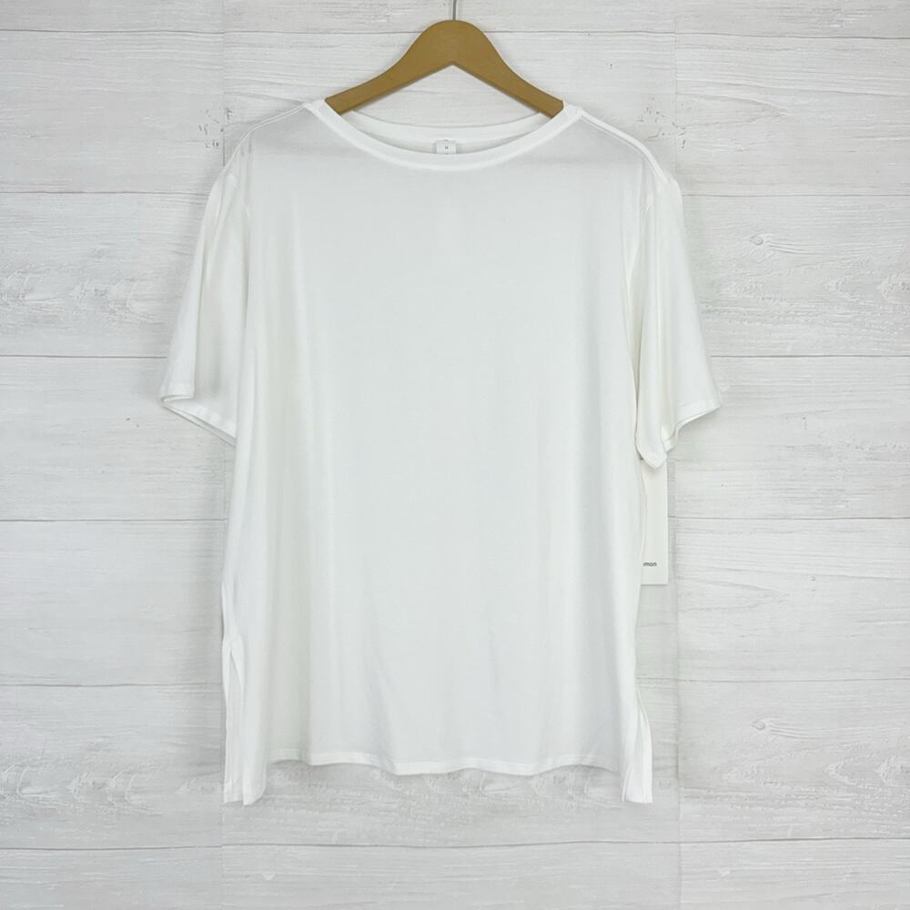 NWT Lululemon Relaxed‎ Fit Boatneck T Shirt Sz 10 White Pima Cotton Short Sleeve